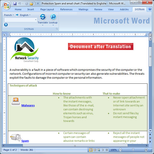 Word document after it was translated.