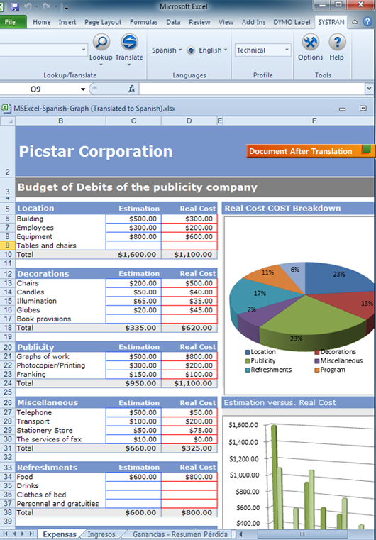 Translated Excel document